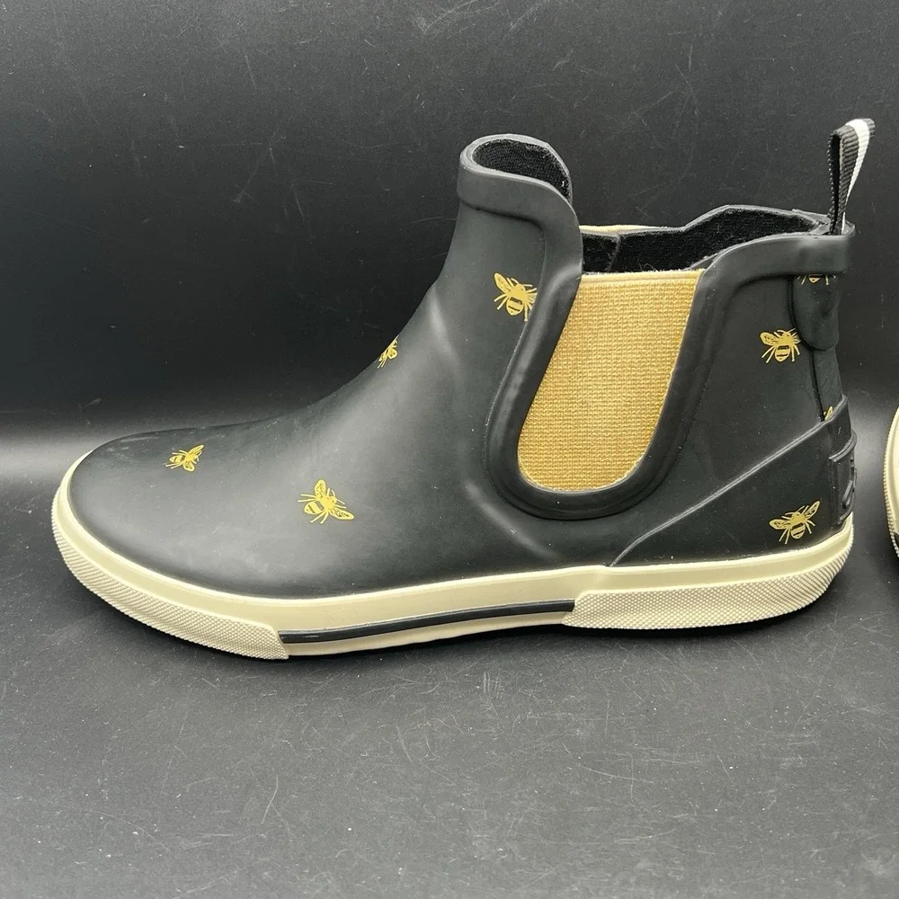 Joules Rainwell Wellington Boots Women's Black Gold Bee Waterproof Size US 5